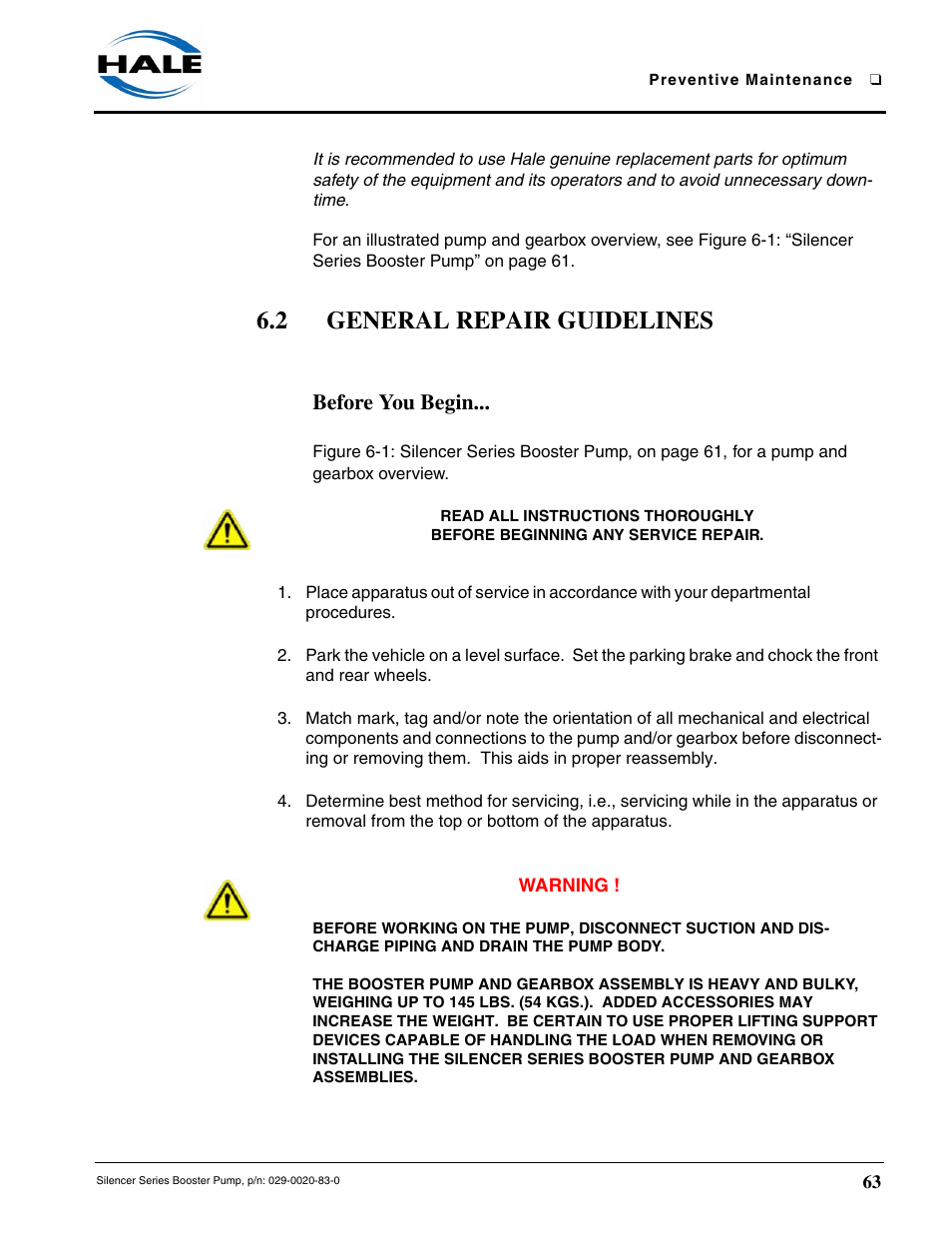 2 general repair guidelines, Before you begin | Hale MBP Booster User Manual | Page 64 / 116