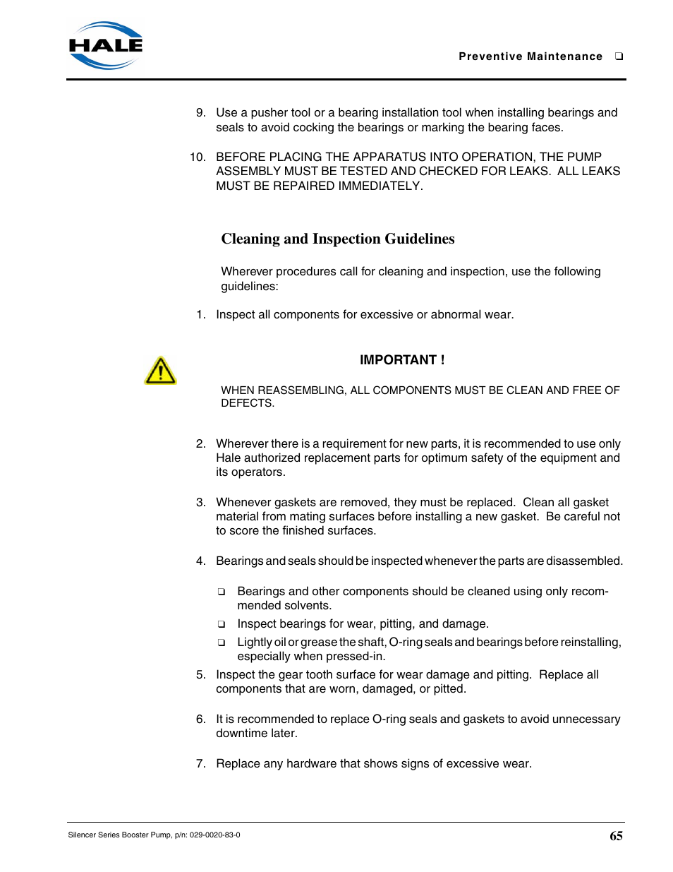 Cleaning and inspection guidelines | Hale MBP Booster User Manual | Page 66 / 116