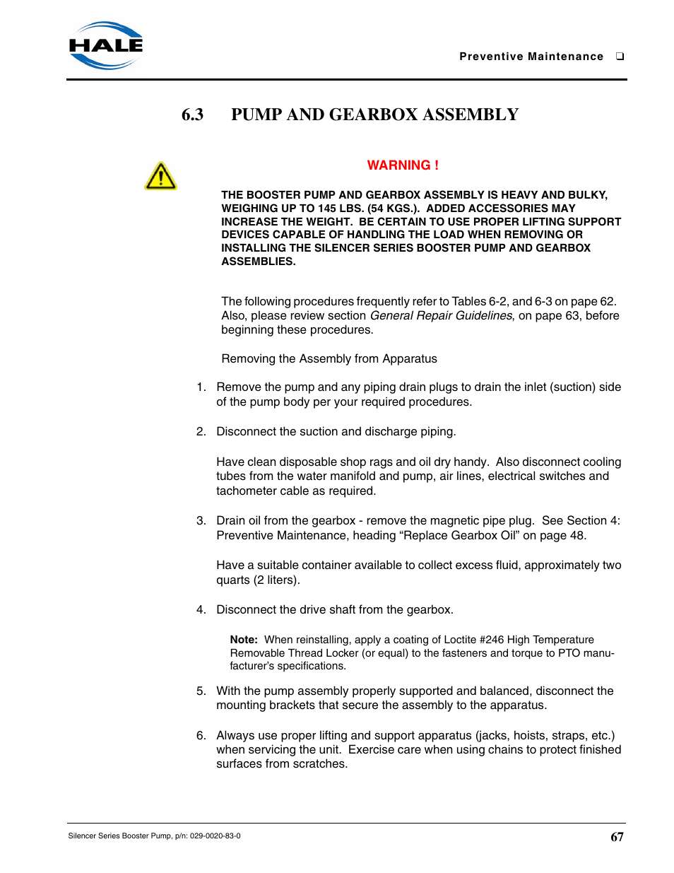 3 pump and gearbox assembly | Hale MBP Booster User Manual | Page 68 / 116