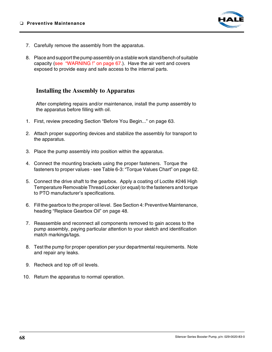 Installing the assembly to apparatus | Hale MBP Booster User Manual | Page 69 / 116