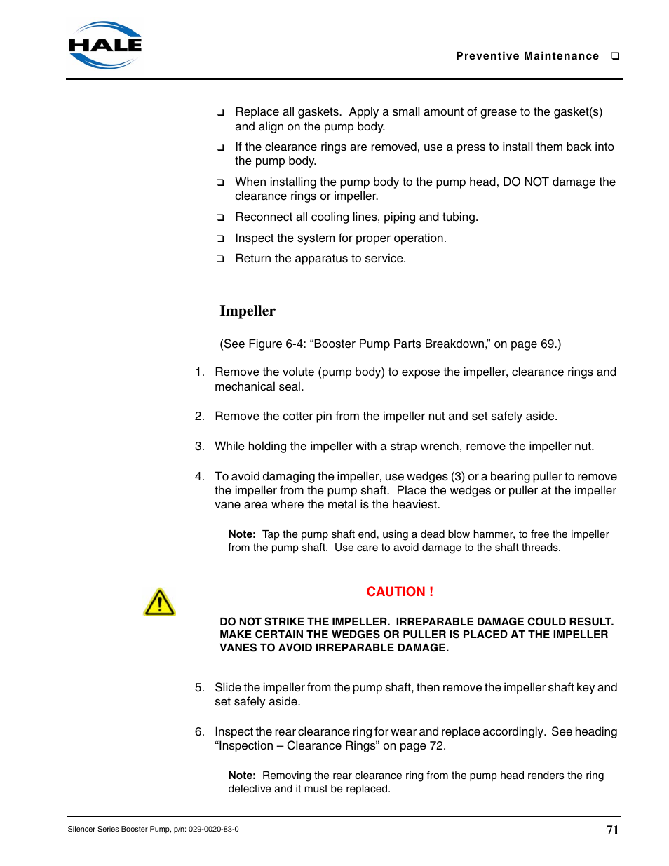 Impeller | Hale MBP Booster User Manual | Page 72 / 116