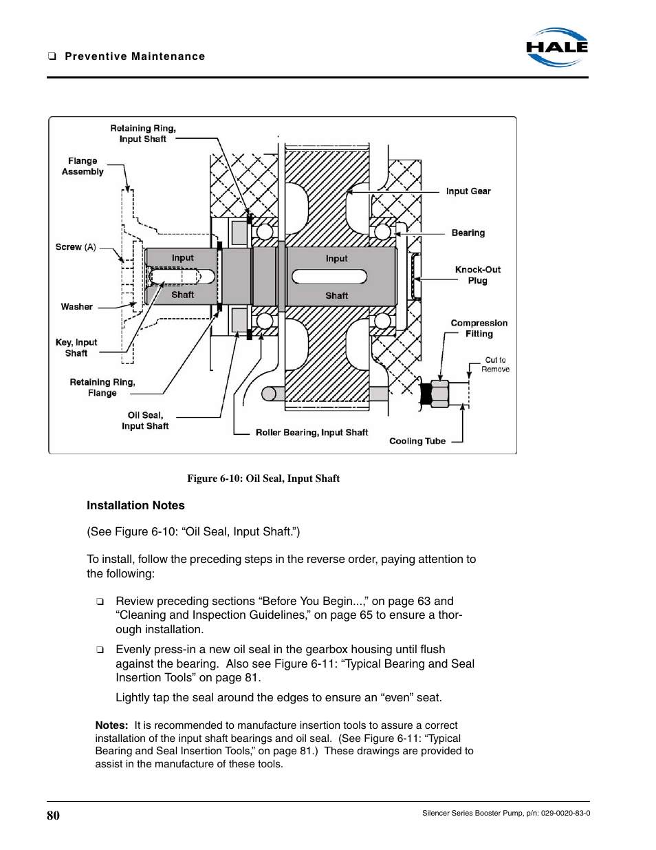 Figure 6-10: oil seal, input shaft, Installation notes | Hale MBP Booster User Manual | Page 81 / 116