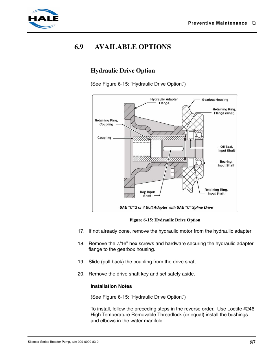 9 available options, Hydraulic drive option, Figure 6-15: hydraulic drive option | Installation notes | Hale MBP Booster User Manual | Page 88 / 116