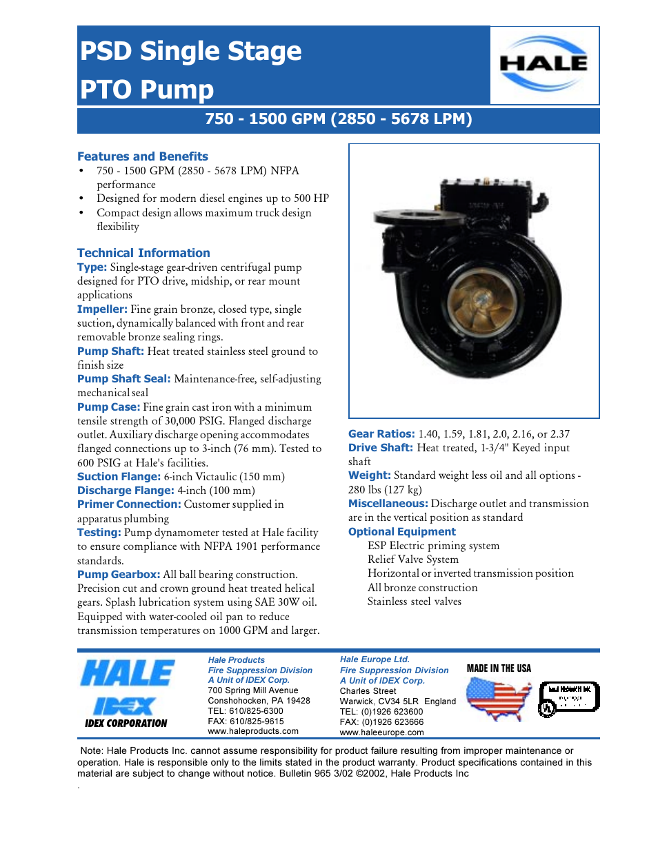 Psd single stage pto pump | Hale PSD User Manual | Page 7 / 34