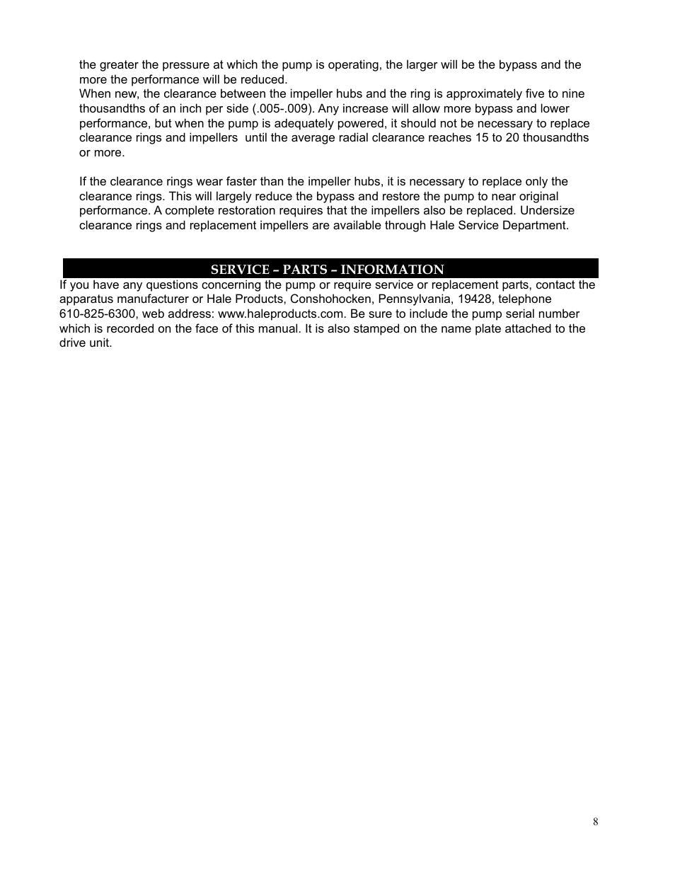 Service-parts-information | Hale Rear Mount User Manual | Page 10 / 34