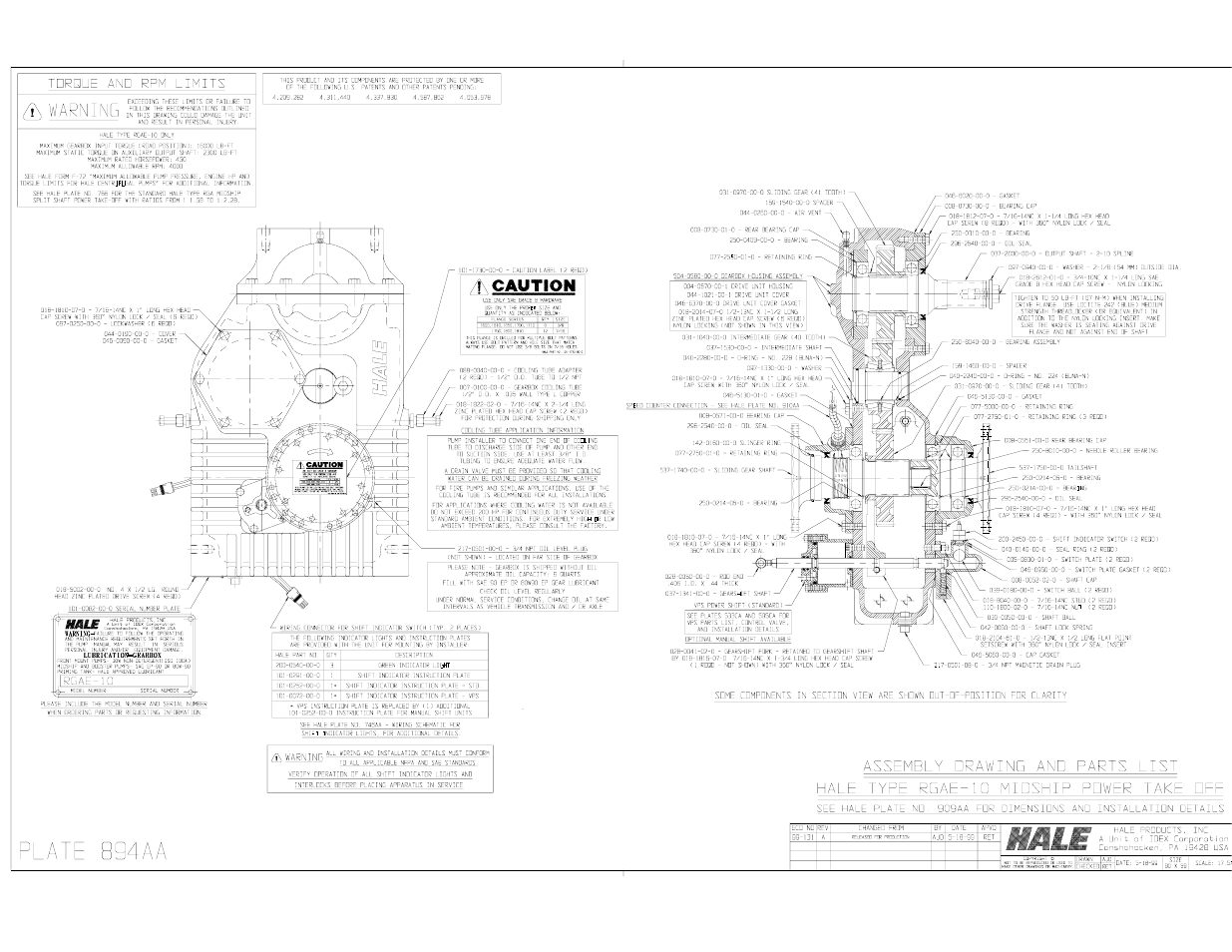 Plate 894aa, rgae -10 midship power take off | Hale Rear Mount User Manual | Page 28 / 34