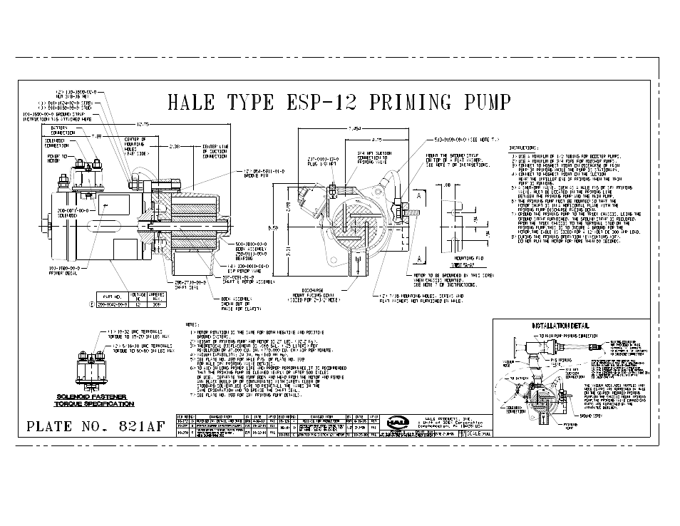 Plate 821af, esp-12 priming pump | Hale Rear Mount User Manual | Page 30 / 34