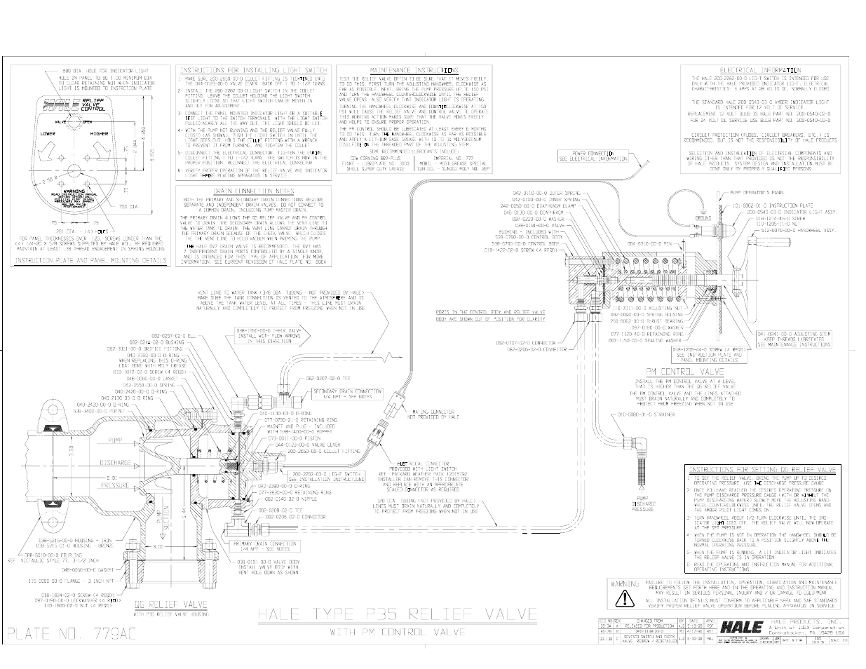 Plate 779ac, p35 relief valve | Hale Rear Mount User Manual | Page 32 / 34