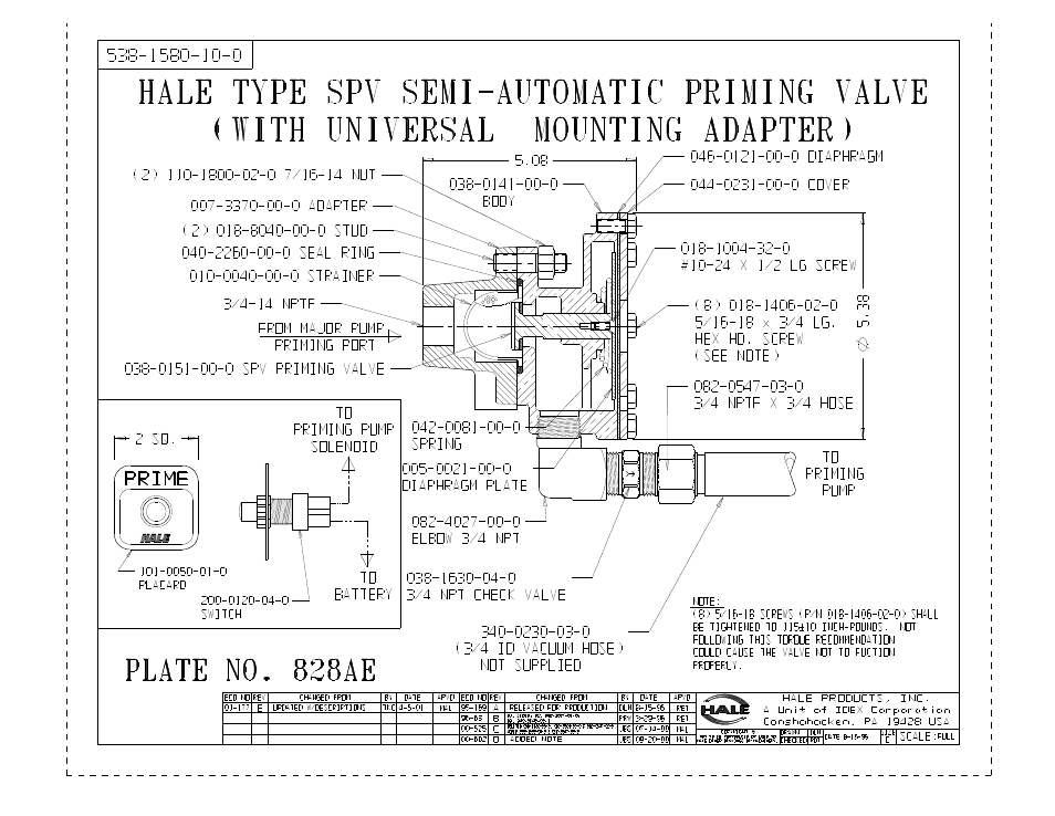 Plate 828ae, spv priming valve | Hale Rear Mount User Manual | Page 34 / 34