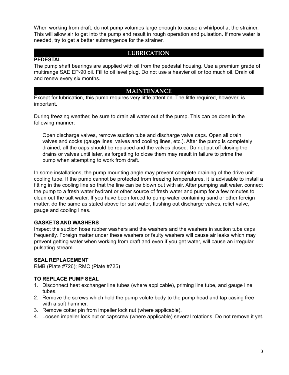 Lubrication, Maintenance, Gaskets and washers | Seal replacement | Hale Rear Mount User Manual | Page 5 / 34