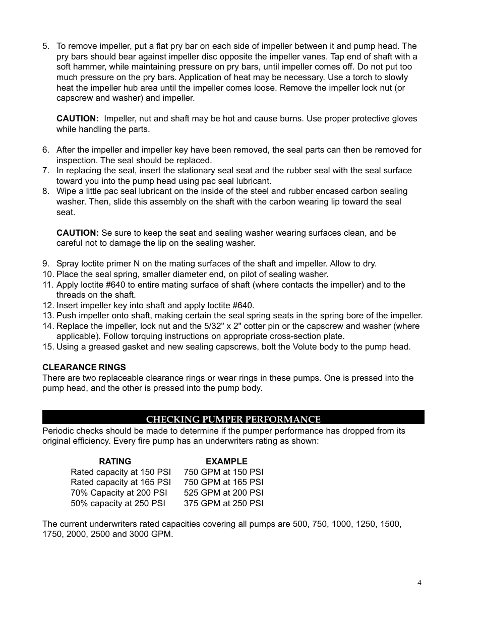 Clearance rings, Checking pumper performance | Hale Rear Mount User Manual | Page 6 / 34