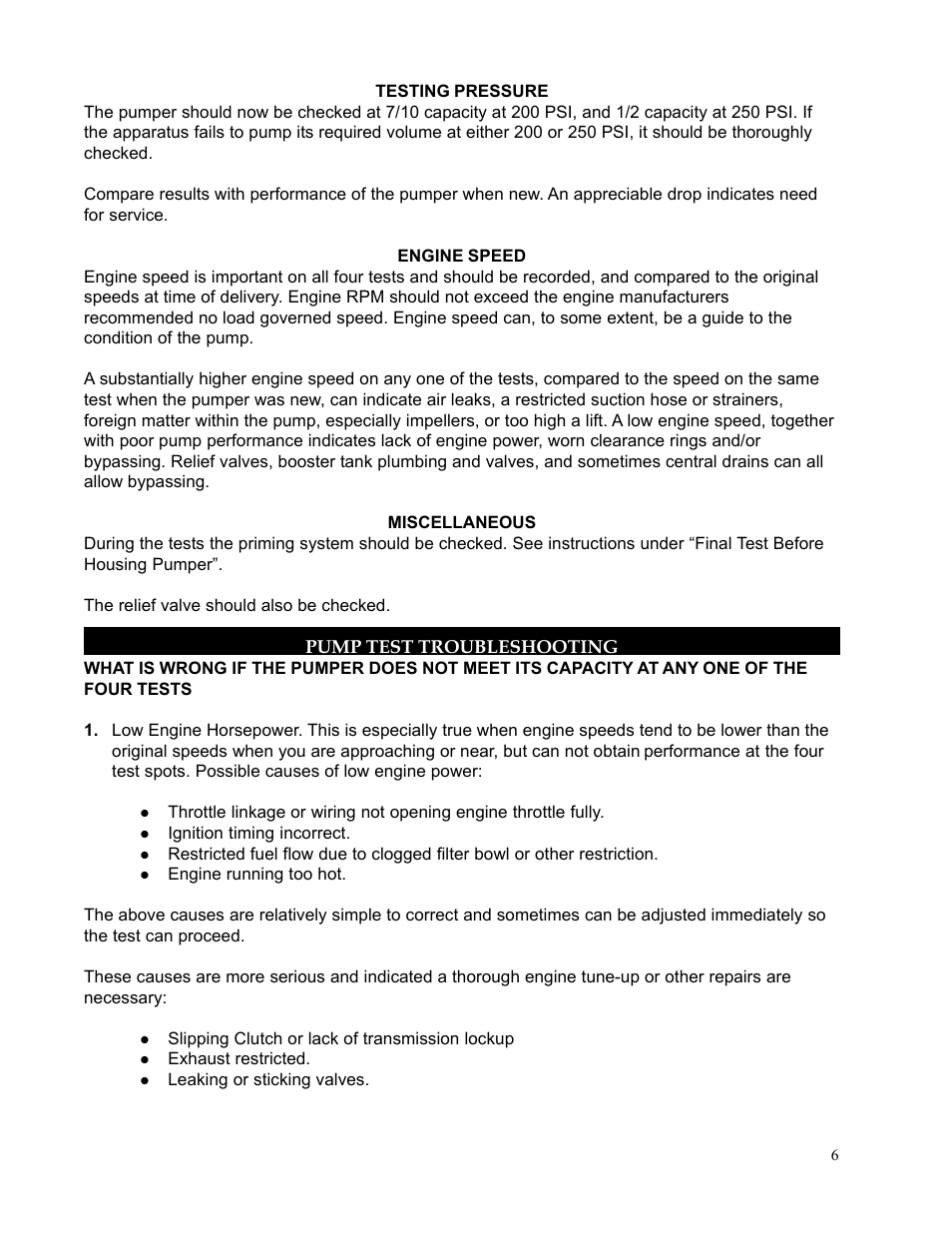 Untitled, Engine speed, Pump test troubleshooting | Hale Rear Mount User Manual | Page 8 / 34