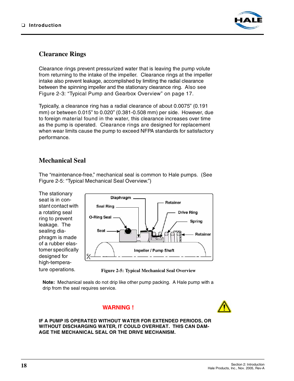 Clearance rings, Mechanical seal, Figure 2-5: typical mechanical seal overview | Hale RSD User Manual | Page 18 / 150