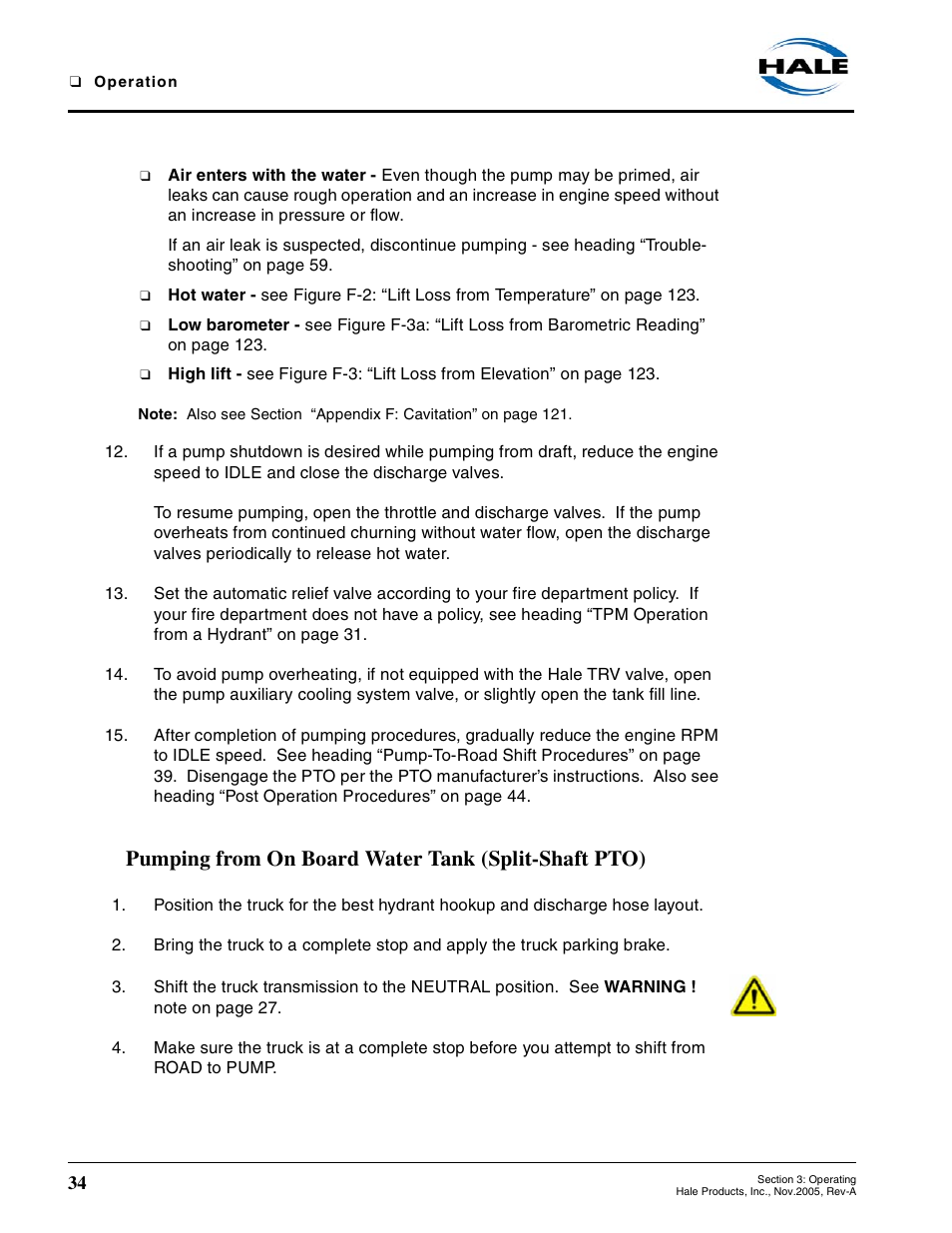 Pumping from on board water tank (split-shaft pto) | Hale RSD User Manual | Page 34 / 150