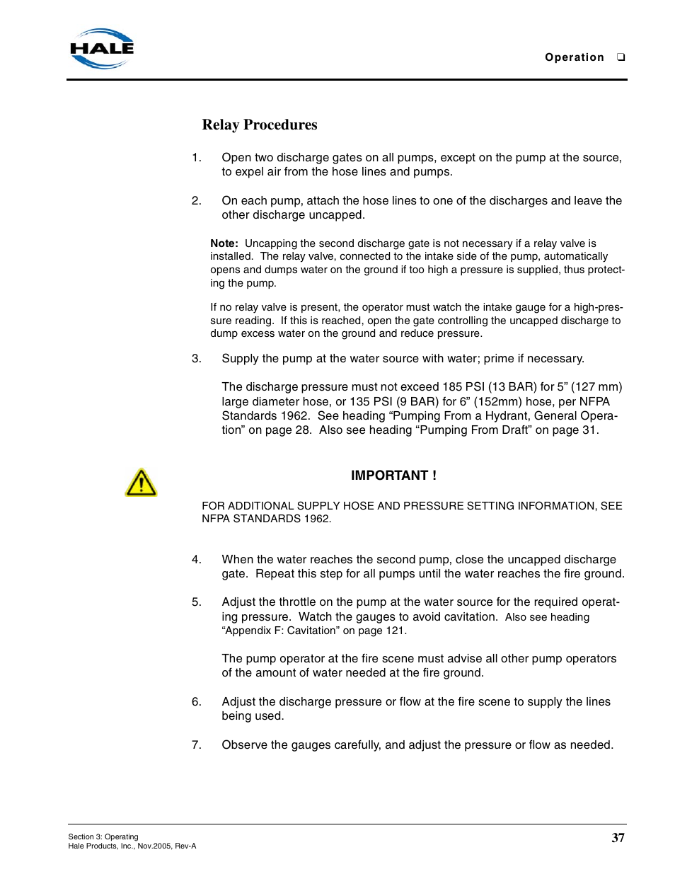 Relay procedures | Hale RSD User Manual | Page 37 / 150