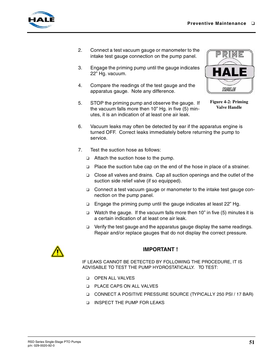 Figure 4-2: priming valve handle | Hale RSD User Manual | Page 51 / 150