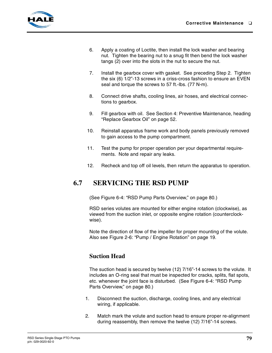 7 servicing the rsd pump, Suction head, Servicing the rsd pump | Hale RSD User Manual | Page 79 / 150