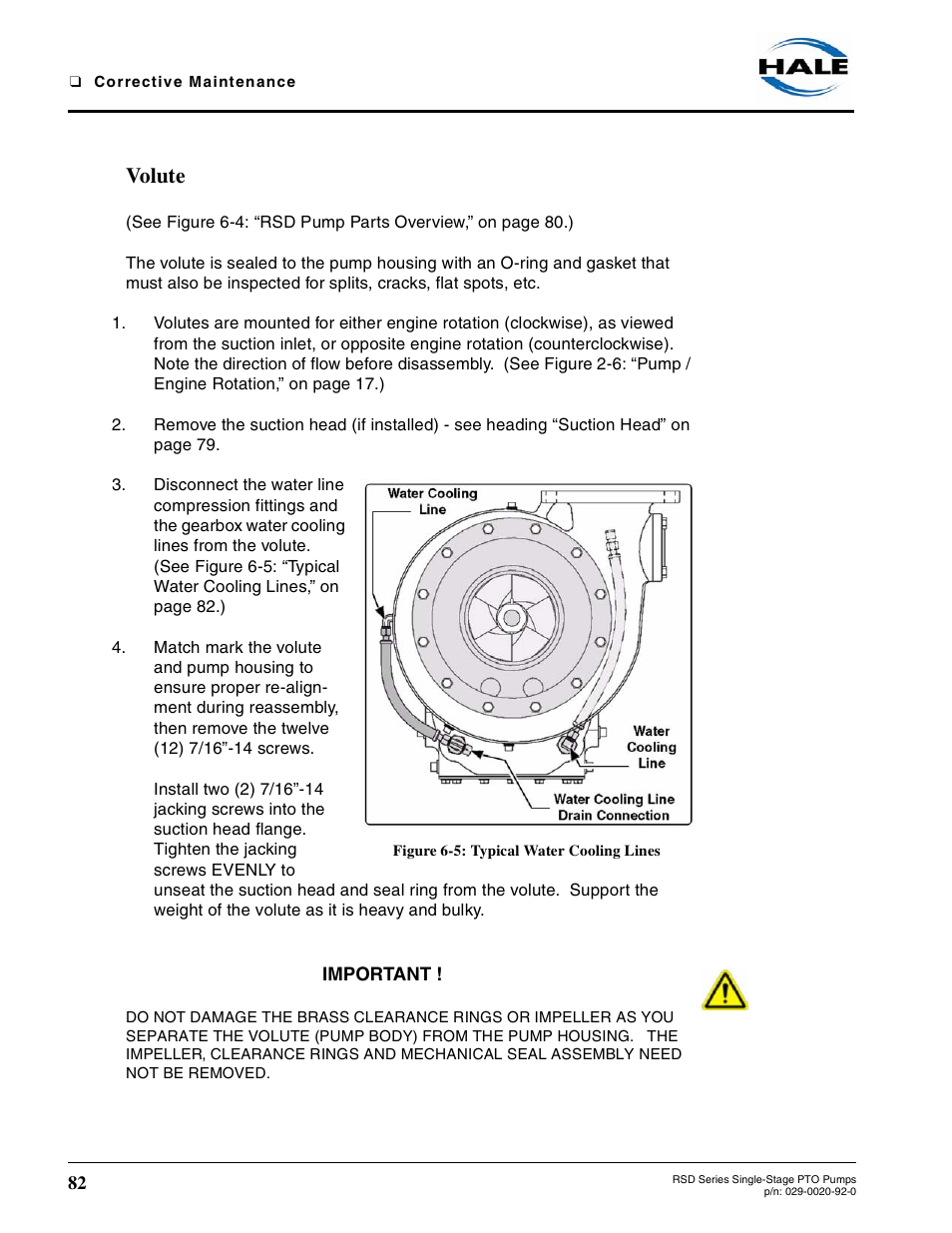 Volute, Figure 6-5: typical water cooling lines | Hale RSD User Manual | Page 82 / 150