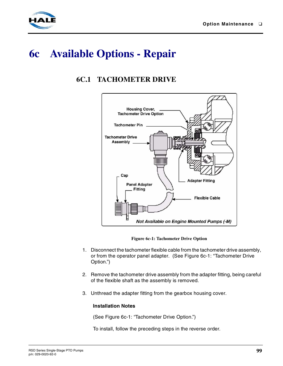 6c available options - repair, 6c.1 tachometer drive, Figure 6c-1: tachometer drive option | Installation notes, Available options - repair | Hale RSD User Manual | Page 99 / 150