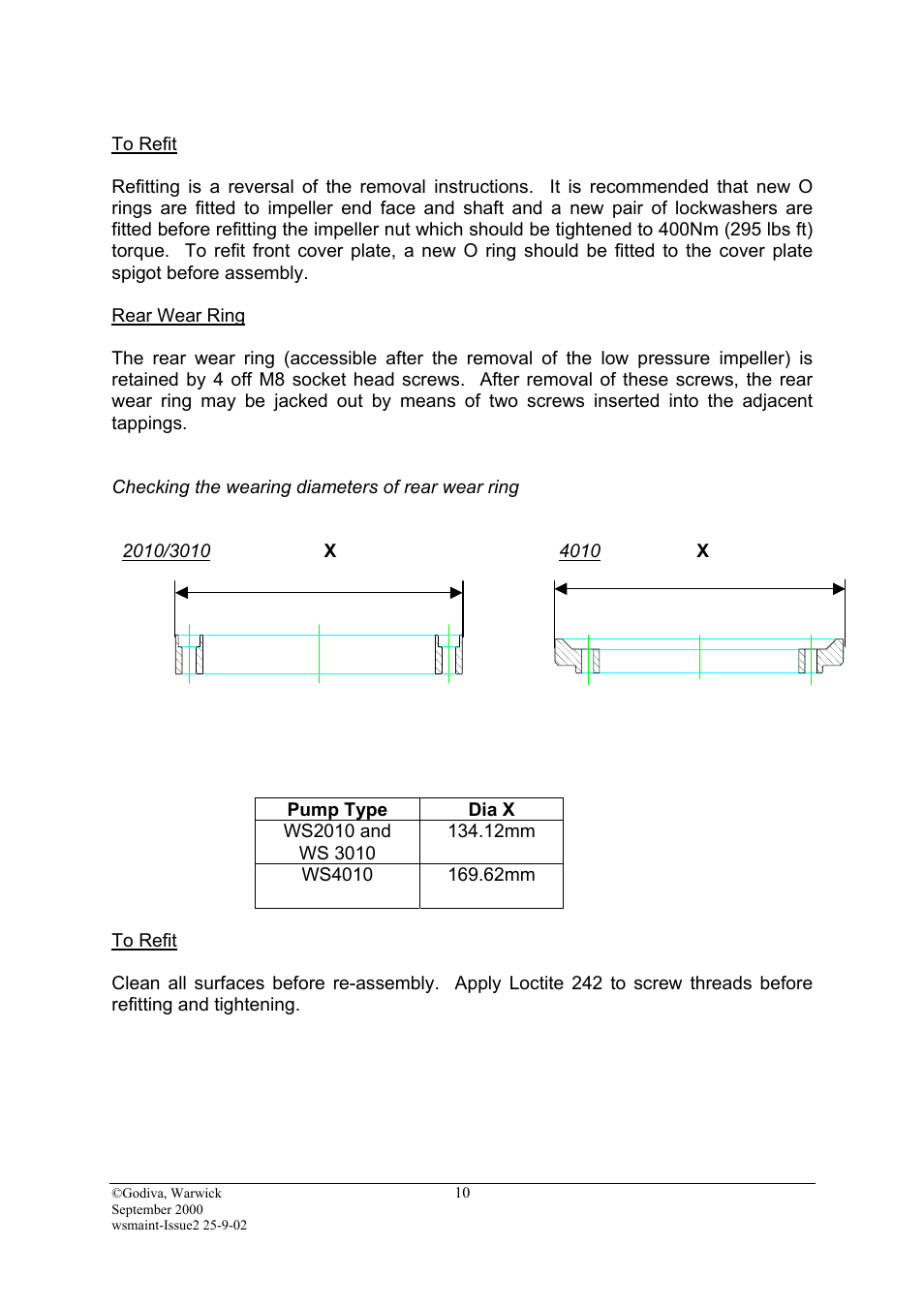 To refit, Rear wear ring, Pump type | Hale SMR User Manual | Page 10 / 32