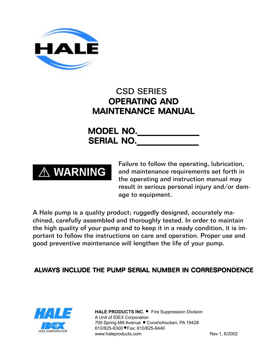 Hale CSD User Manual | 34 pages