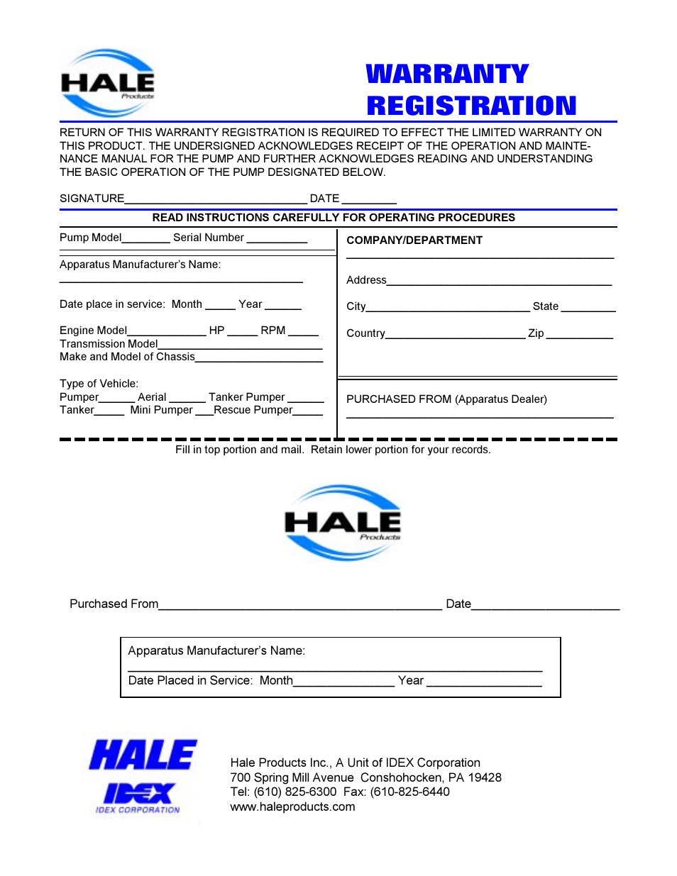 Warranty registration | Hale HFM User Manual | Page 2 / 42