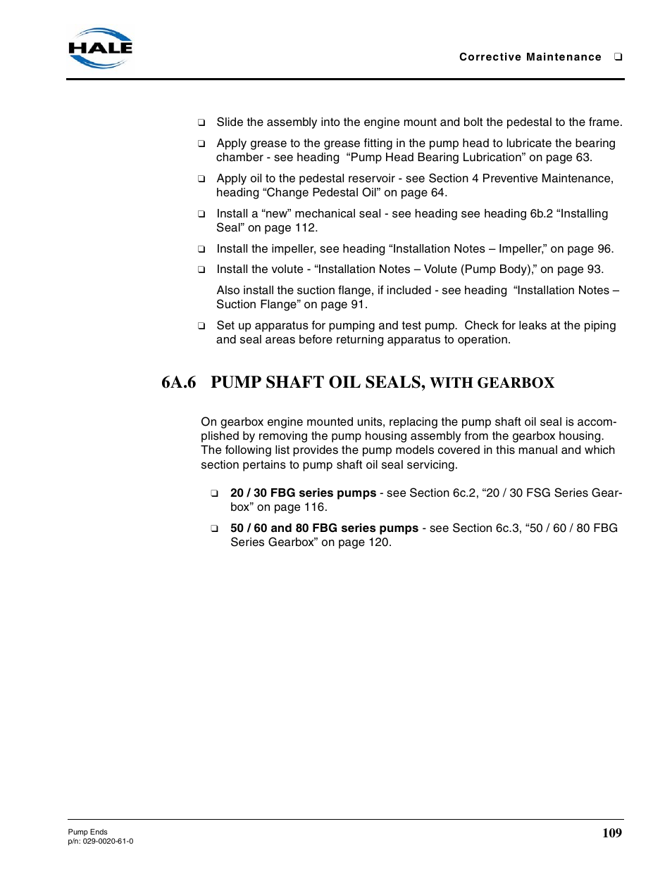 6a.6 pump shaft oil seals, with gearbox, 6a.6 pump shaft oil seals, With gearbox | Hale 80FC User Manual | Page 109 / 190