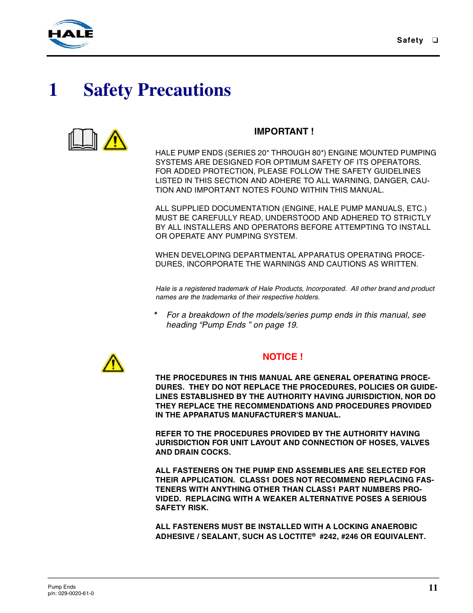 1 safety precautions, Safety precautions, 1safety precautions | Hale 80FC User Manual | Page 11 / 190