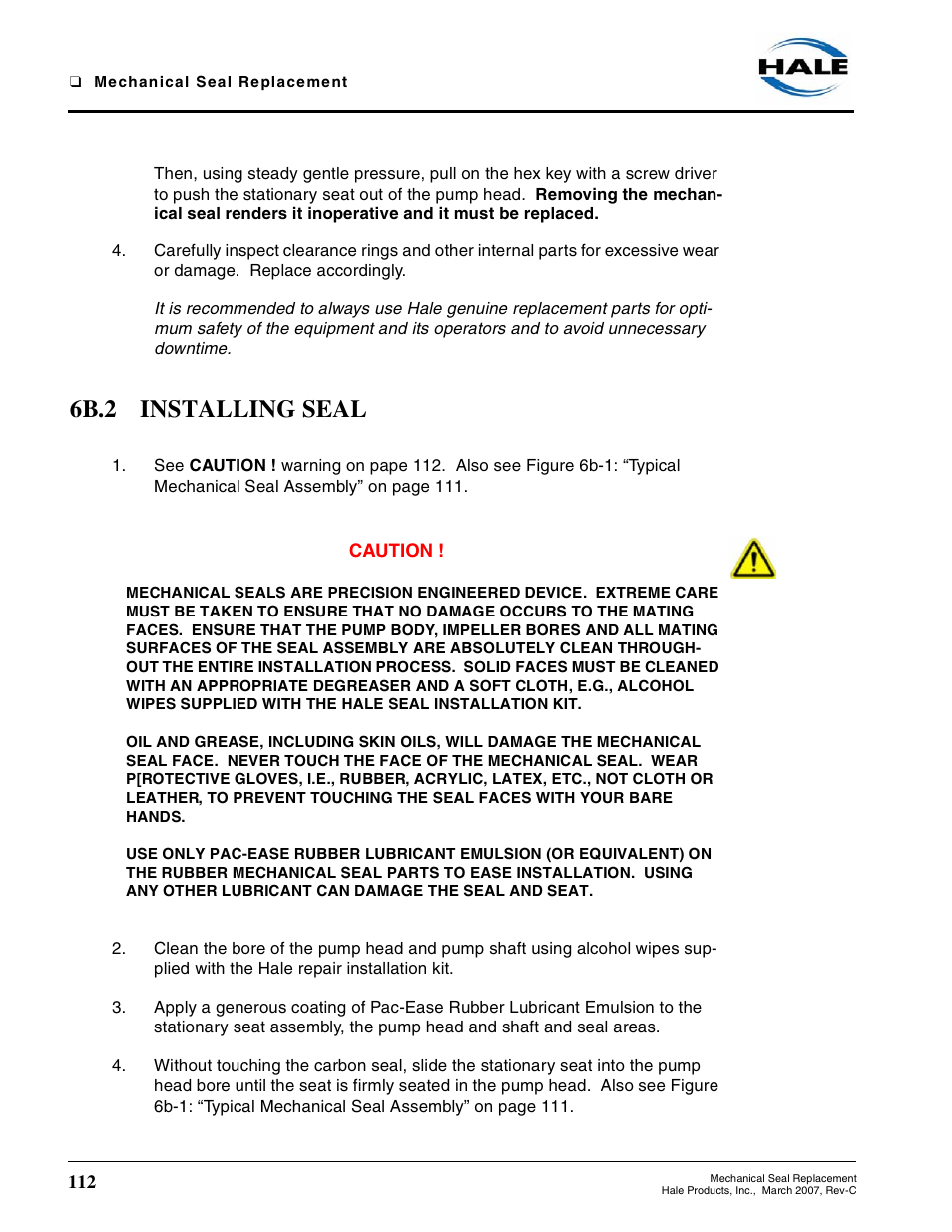 6b.2 installing seal | Hale 80FC User Manual | Page 112 / 190