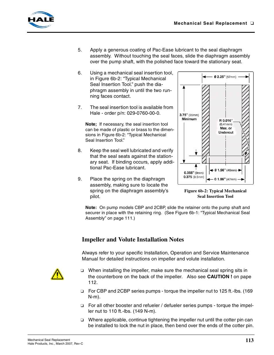 Impeller and volute installation notes | Hale 80FC User Manual | Page 113 / 190
