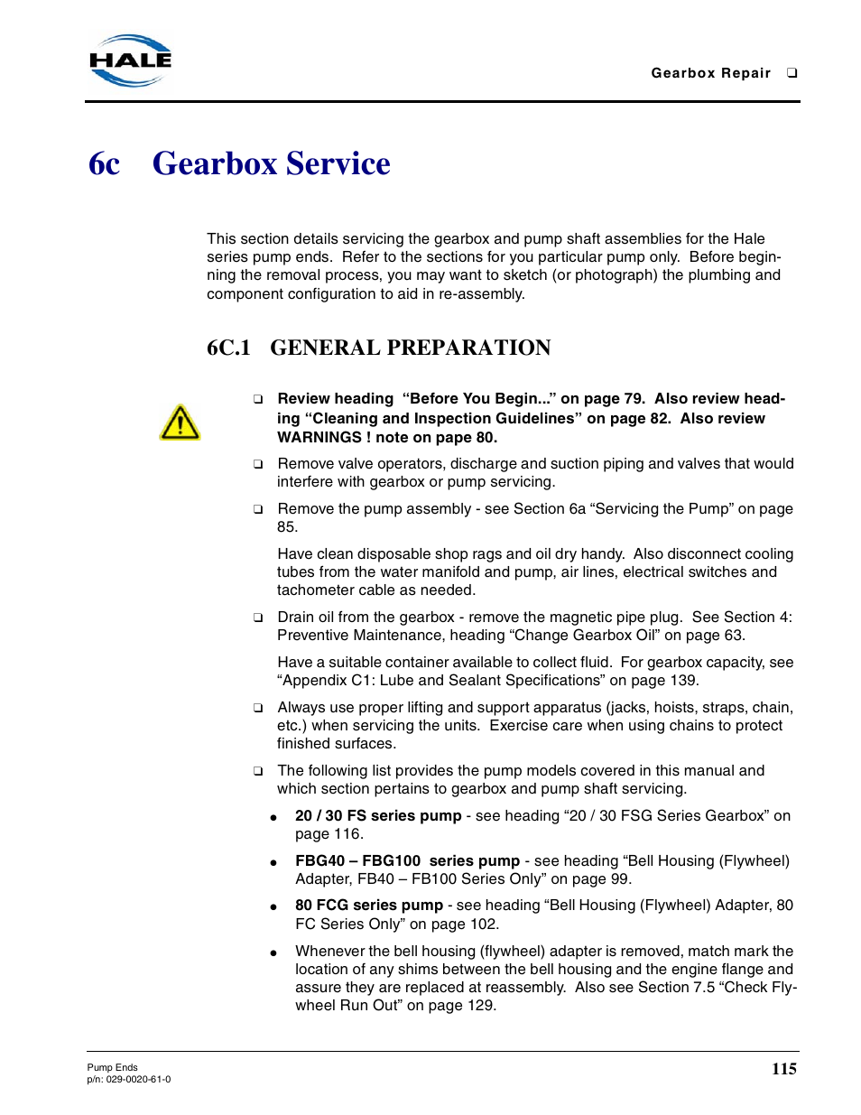 6c gearbox service, 6c.1 general preparation, Gearbox service | Hale 80FC User Manual | Page 115 / 190