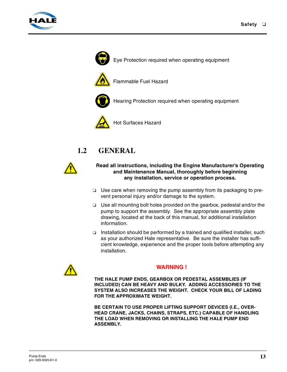 2 general, General | Hale 80FC User Manual | Page 13 / 190