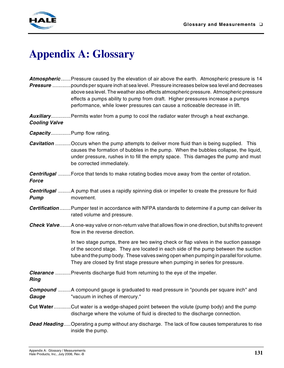 Appendix a: glossary | Hale 80FC User Manual | Page 131 / 190