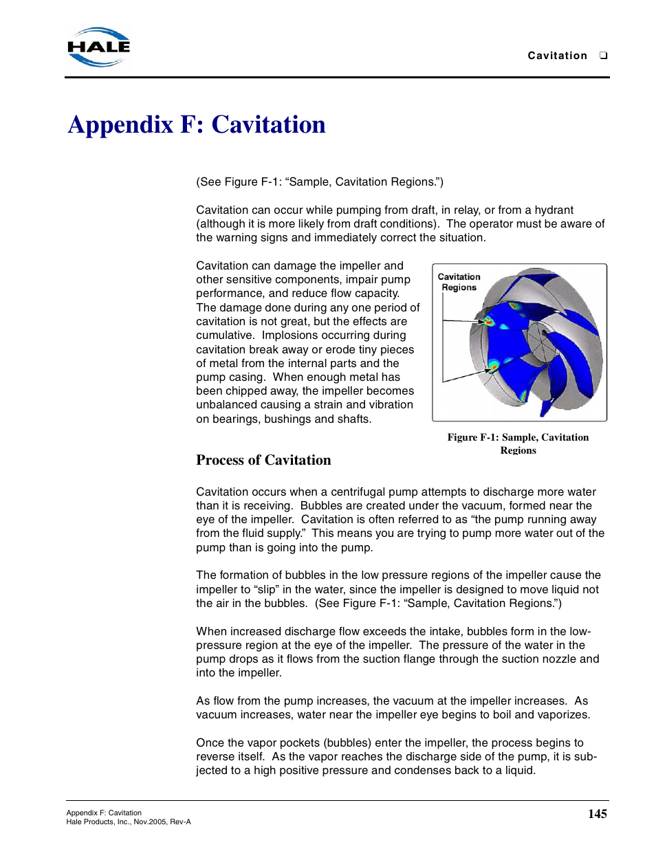 Appendix f: cavitation, Figure f-1: sample, cavitation regions, Process of cavitation | Hale 80FC User Manual | Page 145 / 190