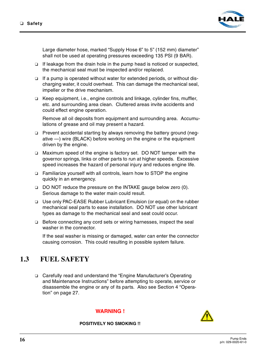 3 fuel safety, Fuel safety | Hale 80FC User Manual | Page 16 / 190