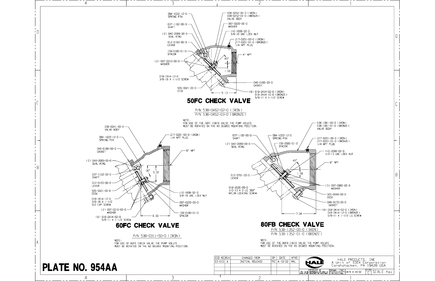 Check valves, 50 / 60 / 80 fc series a | Hale 80FC User Manual | Page 177 / 190