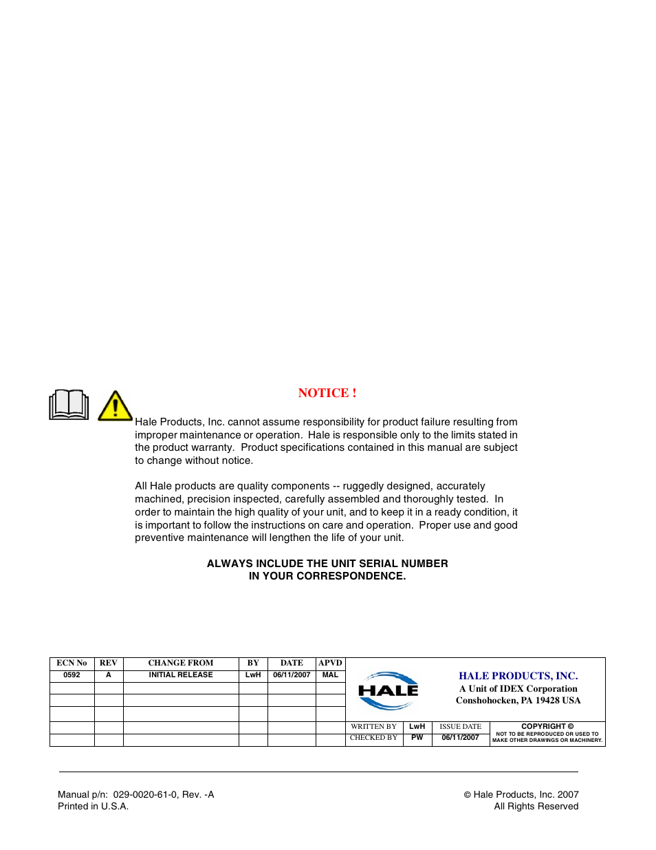 Notice | Hale 80FC User Manual | Page 2 / 190