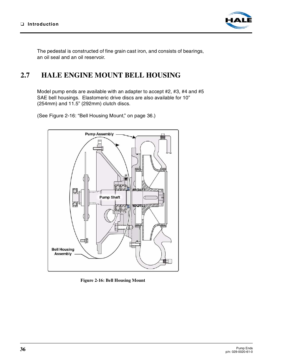 7 hale engine mount bell housing, Figure 2-16: bell housing mount, Hale engine mount bell housing | Hale 80FC User Manual | Page 36 / 190