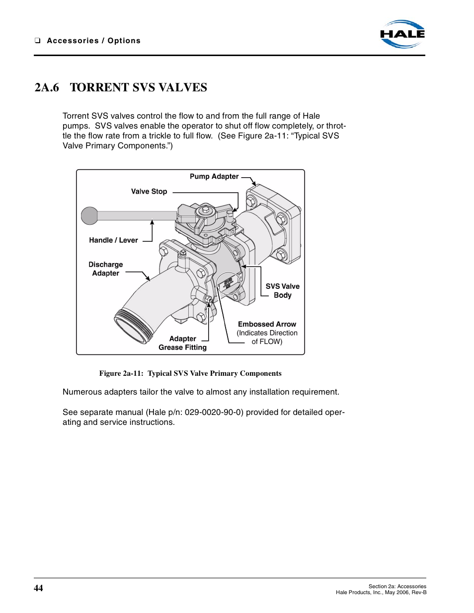 2a.6 torrent svs valves, Figure 2a-11: typical svs valve primary components | Hale 80FC User Manual | Page 44 / 190