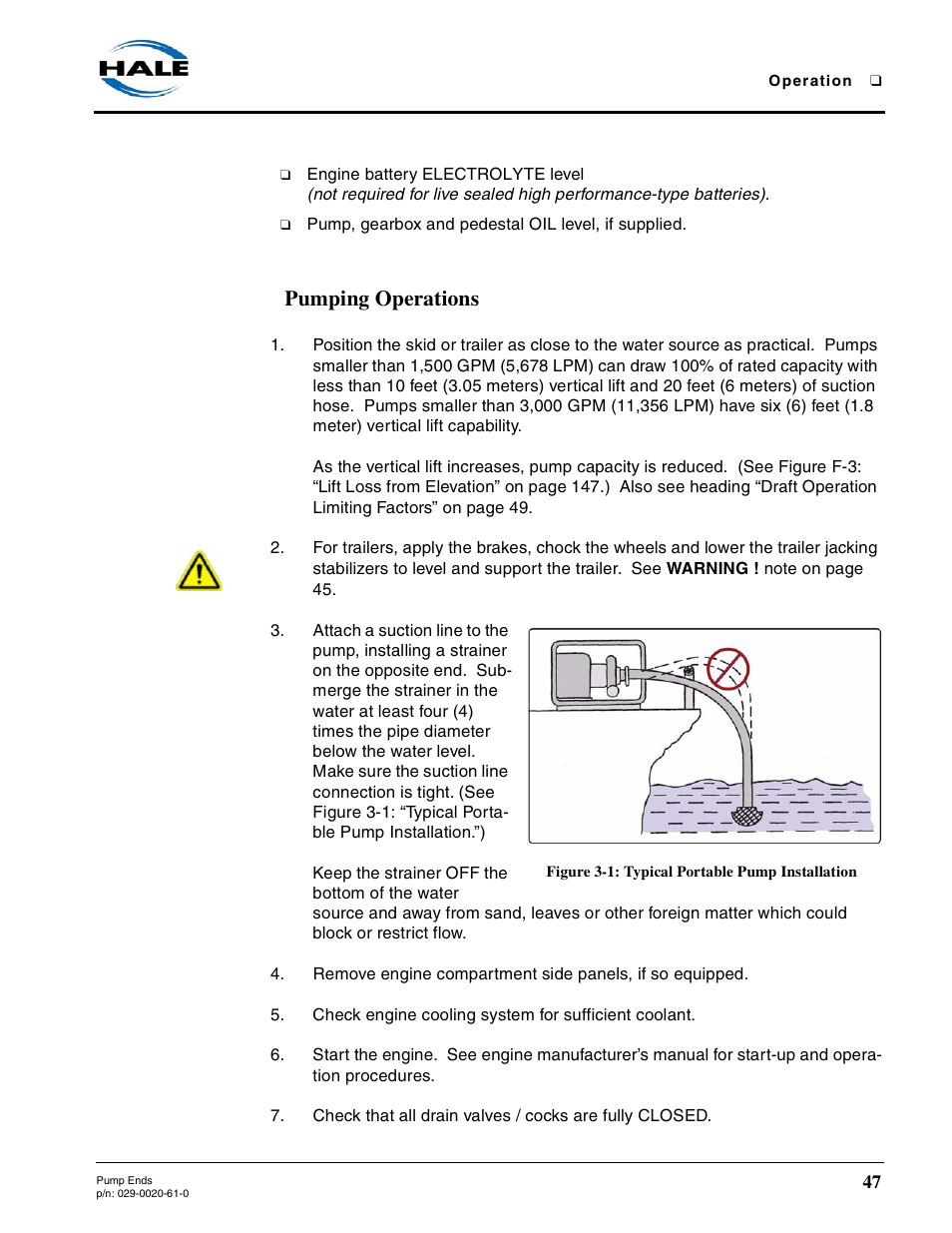 Pumping operations, Figure 3-1: typical portable pump installation | Hale 80FC User Manual | Page 47 / 190
