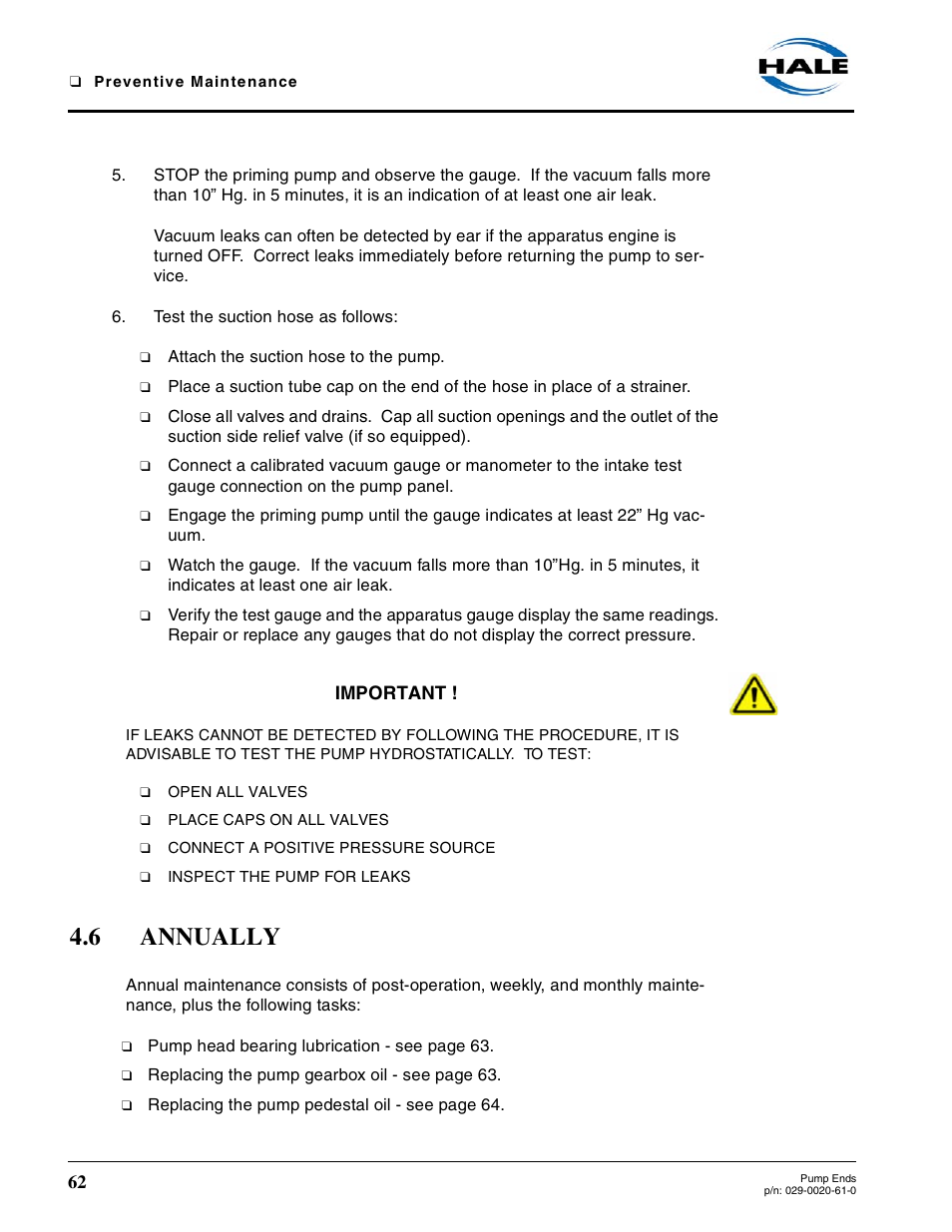 6 annually, Annually | Hale 80FC User Manual | Page 62 / 190