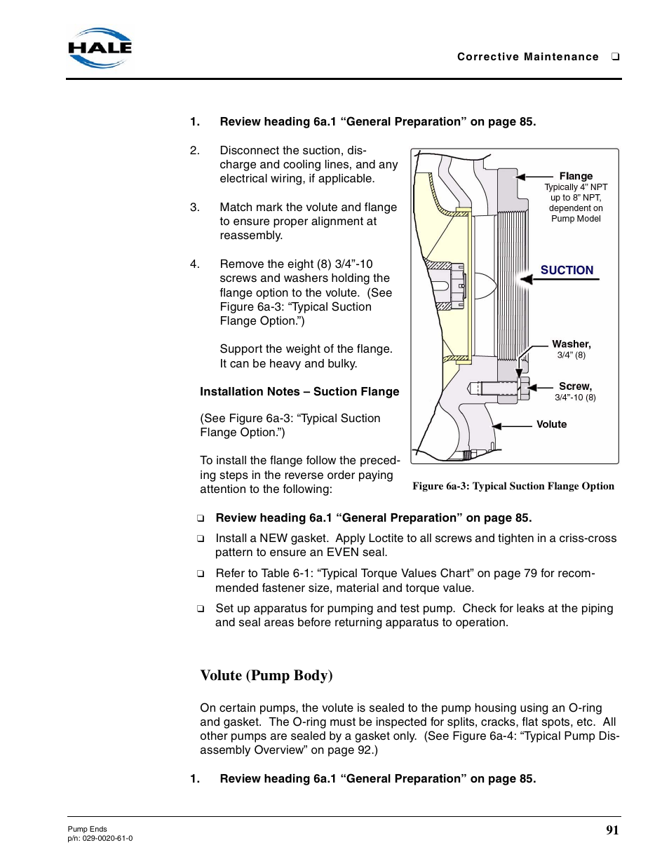 Figure 6a-3: typical suction flange option, Installation notes - suction flange, Volute (pump body) | Installation notes – suction flange | Hale 80FC User Manual | Page 91 / 190