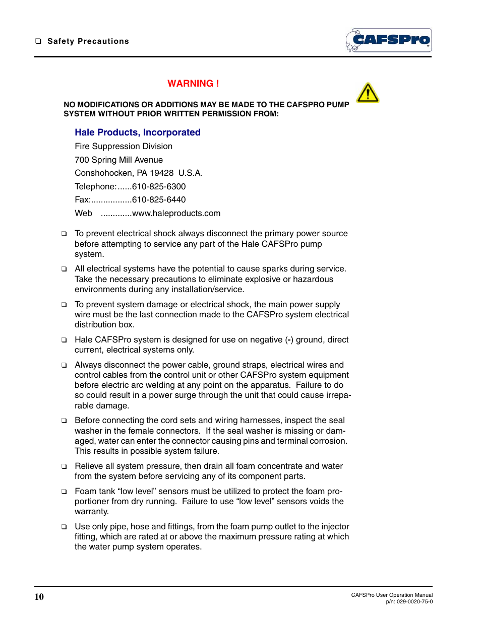 Hale CAFSPro User Manual | Page 10 / 72