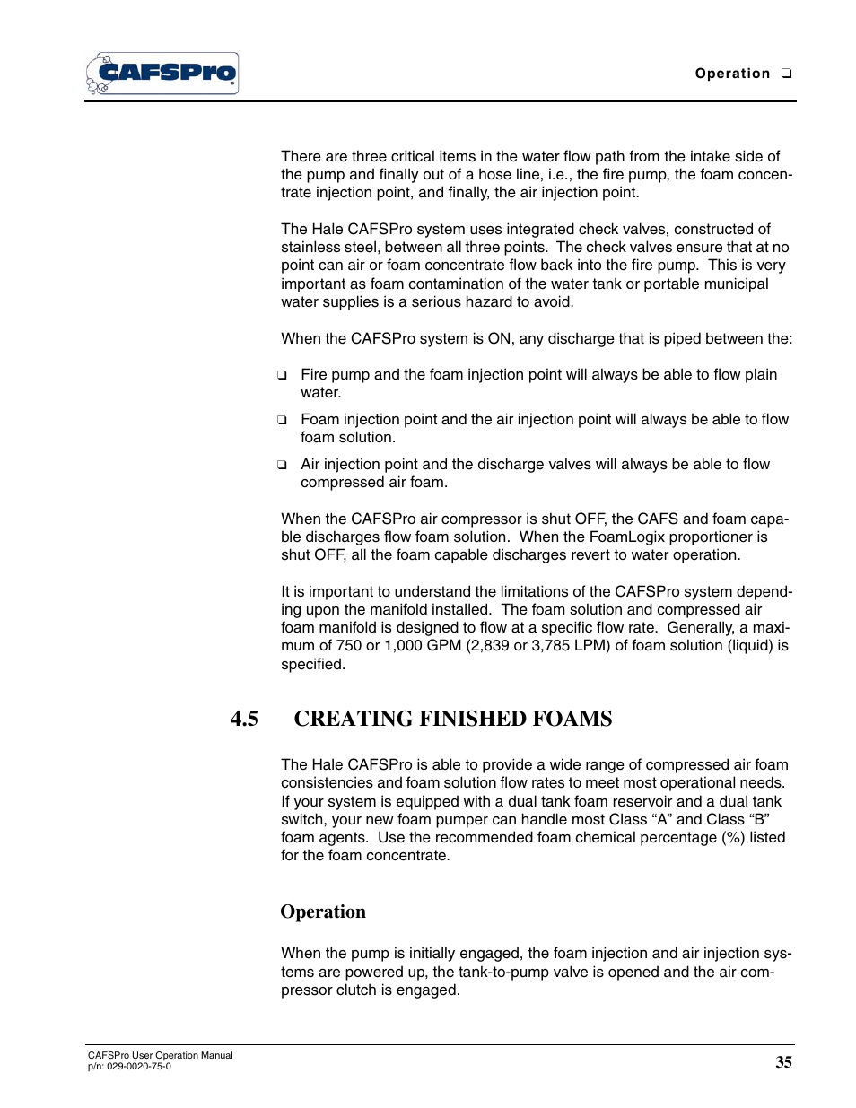 5 creating finished foams, Operation | Hale CAFSPro User Manual | Page 35 / 72