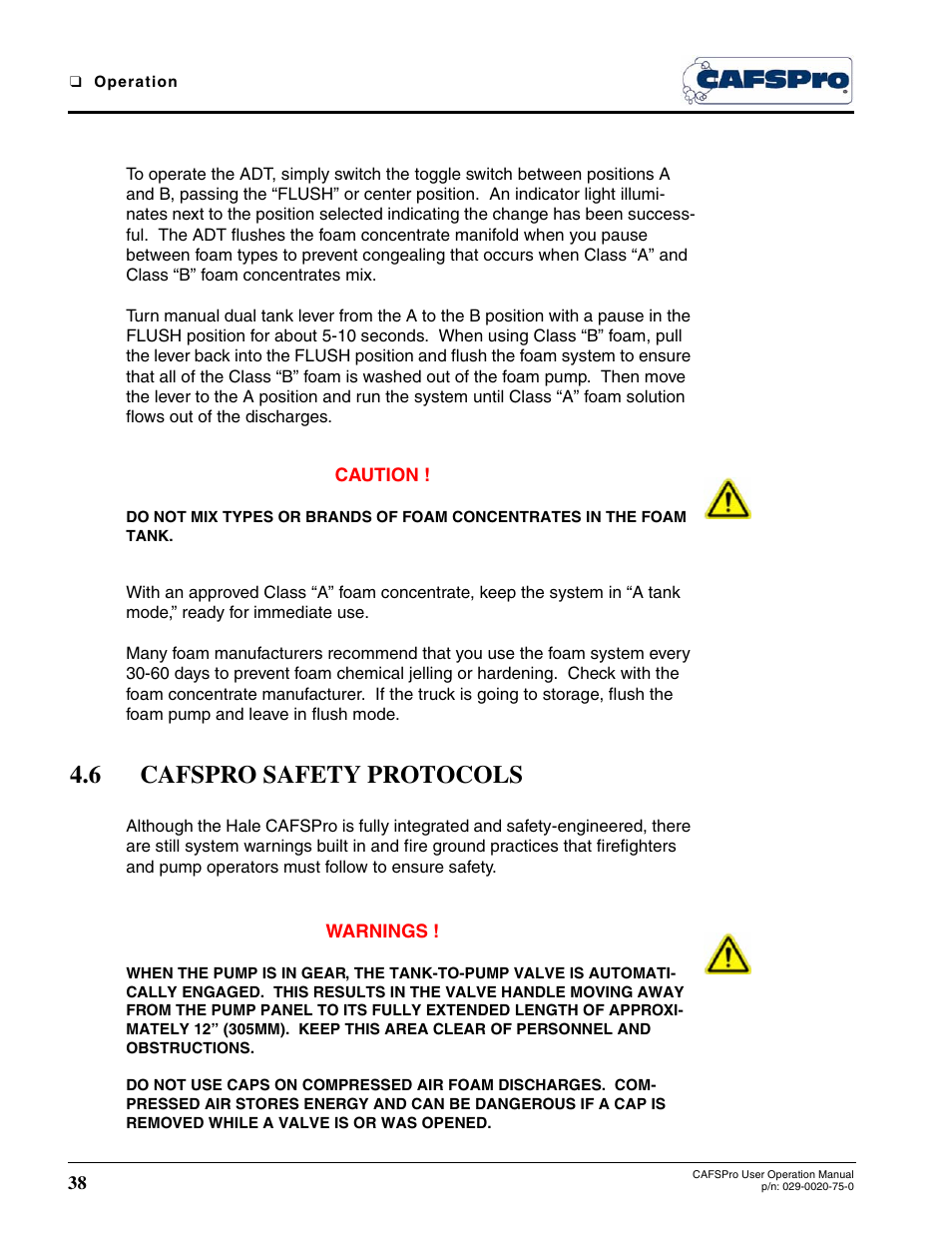 6 cafspro safety protocols | Hale CAFSPro User Manual | Page 38 / 72