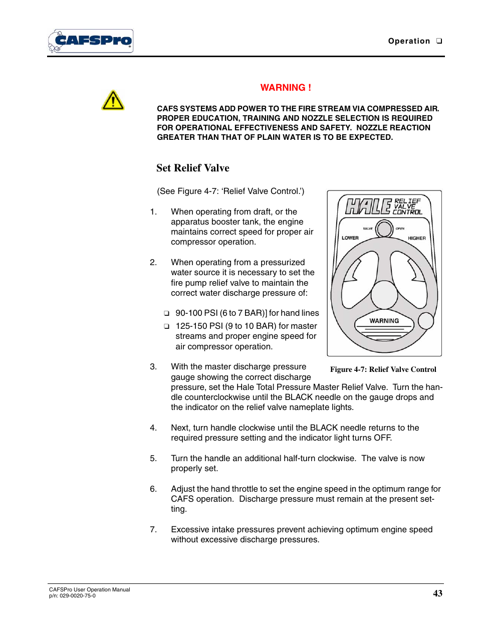 Set relief valve, Figure 4-7: relief valve control | Hale CAFSPro User Manual | Page 43 / 72