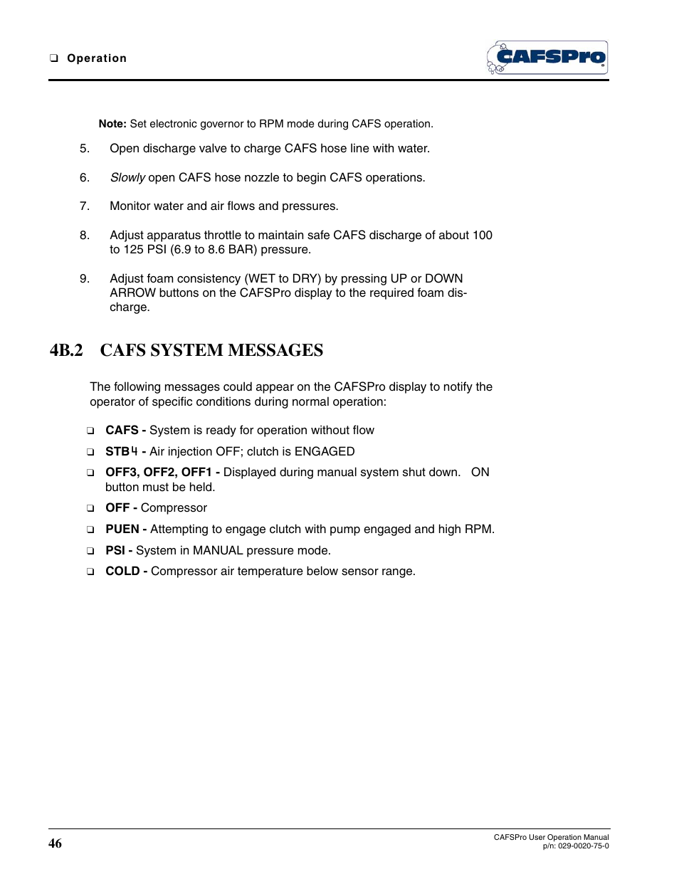 4b.2 cafs system messages | Hale CAFSPro User Manual | Page 46 / 72