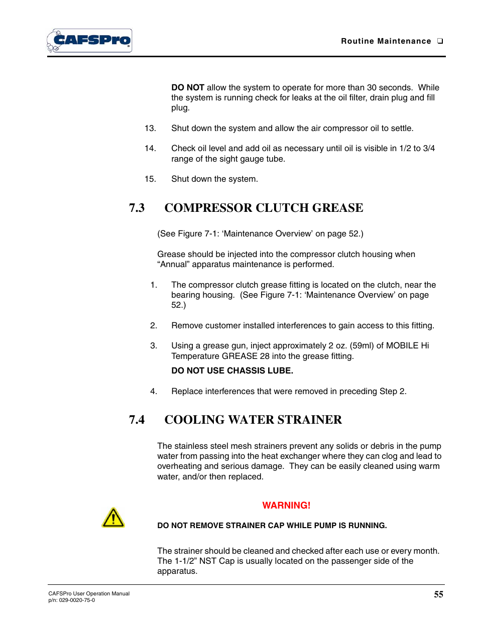 3 compressor clutch grease, 4 cooling water strainer | Hale CAFSPro User Manual | Page 55 / 72