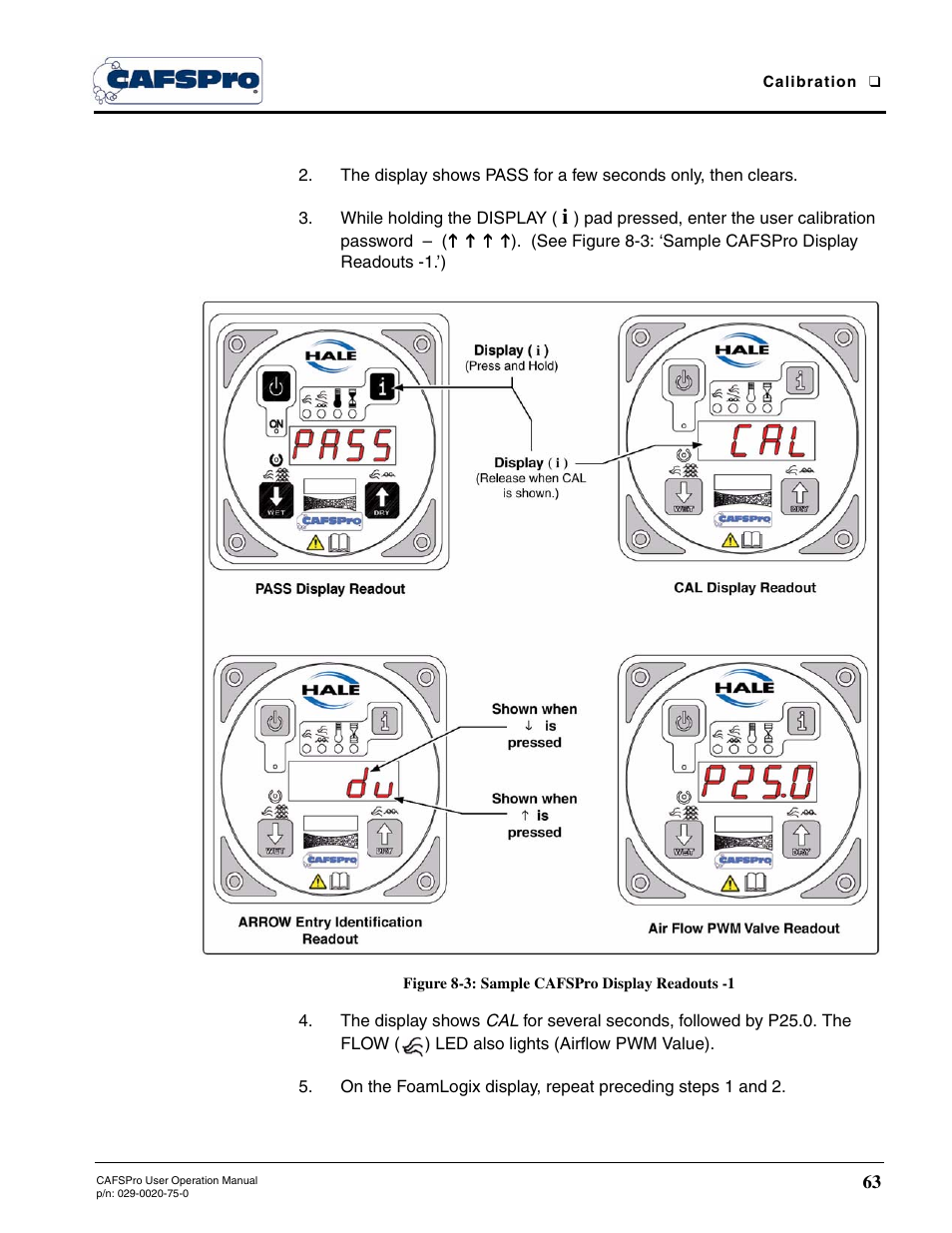 Figure 8-3: sample cafspro display readouts -1 | Hale CAFSPro User Manual | Page 63 / 72