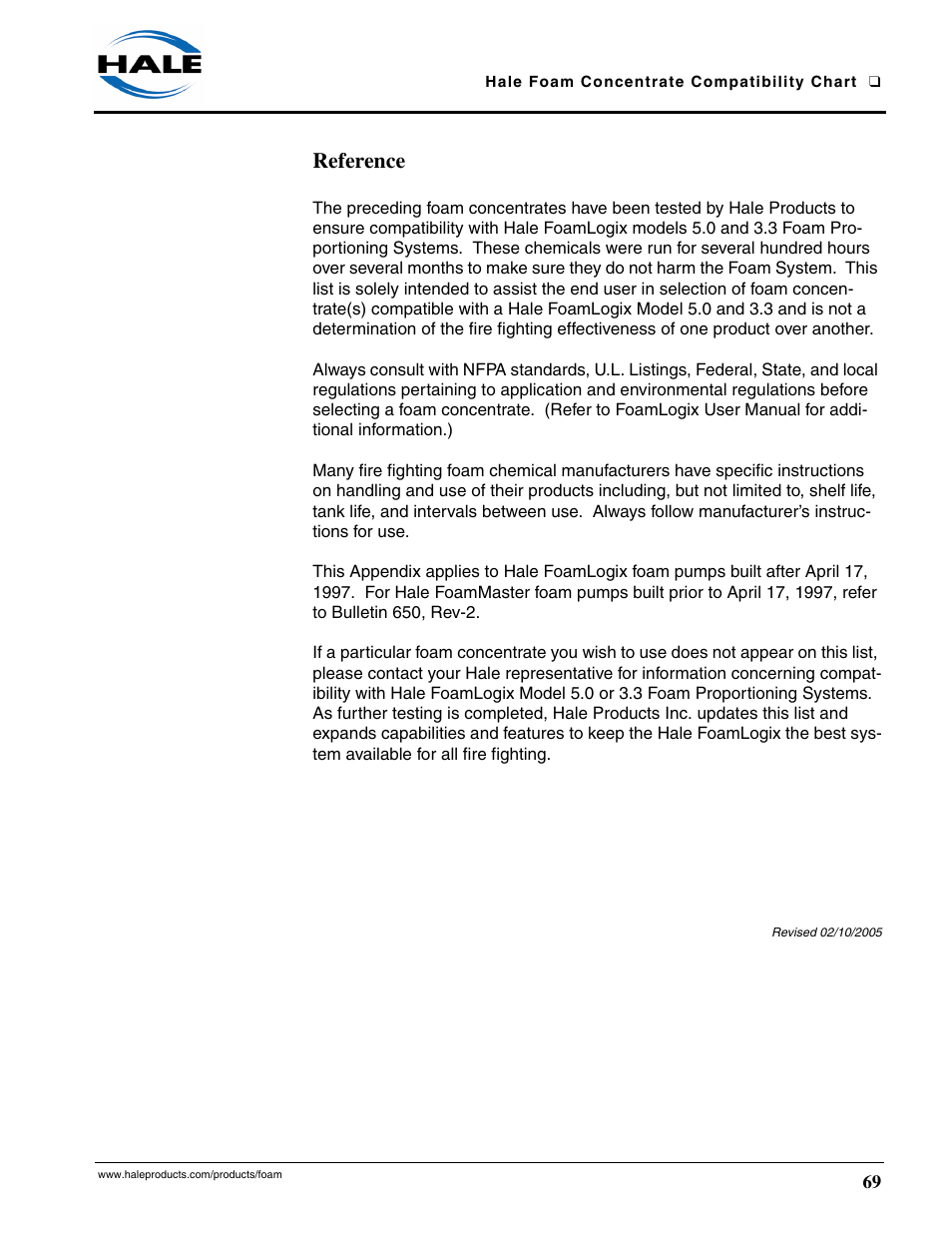 Reference | Hale CAFSPro User Manual | Page 69 / 72